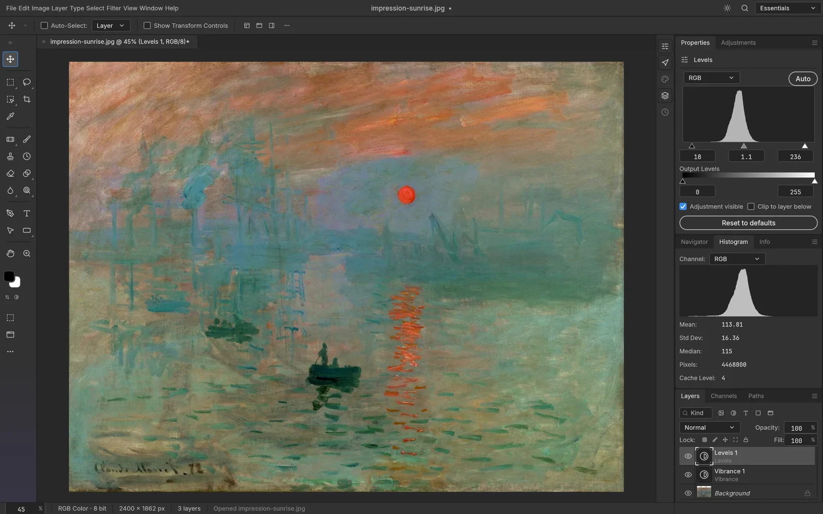 Anpassungsebenen für Tonwertkorrektur und Dynamik mit dem Histogramm-Bedienfeld in PhotoCraft